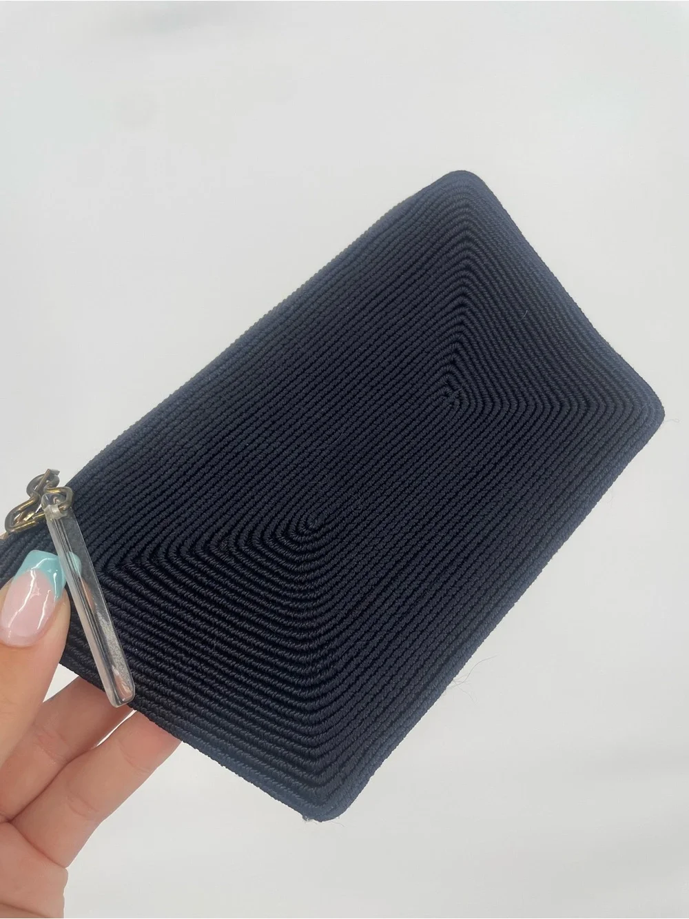 Navy Blue 1940s Textured Small Zip Pouch Clear Lucite Charm Metal Zip Clutch